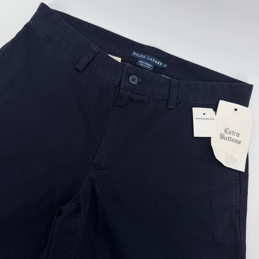 Ralph Lauren Pants Womens 6 Navy Blue Wide Leg Cinch Back Cotton Trousers